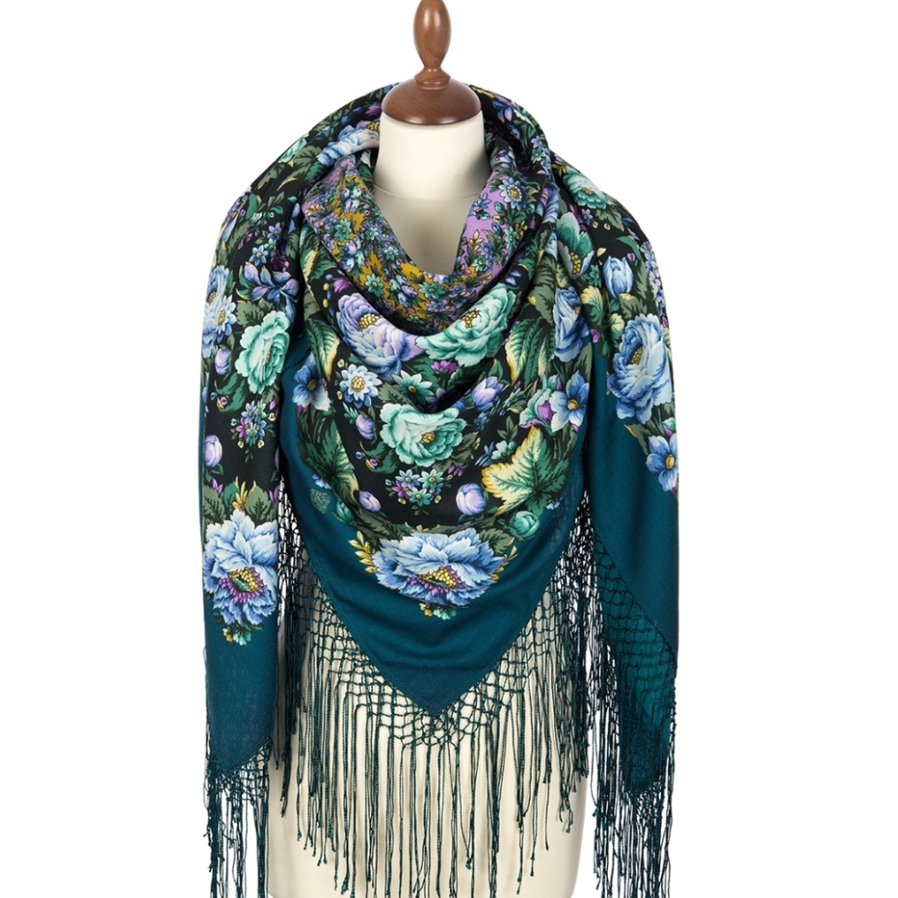 NWT🌺Authentic Pavlovo Posad Russian Wool Shawl Silk Fringe